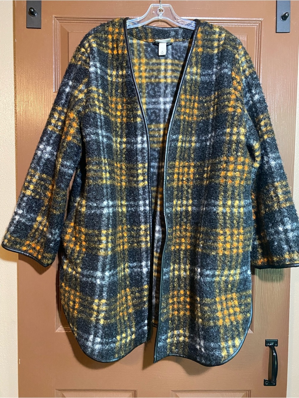 Ava & Viv Plus Size 1X Plaid Open Front Coatigan Jacket Black Mustard Gray